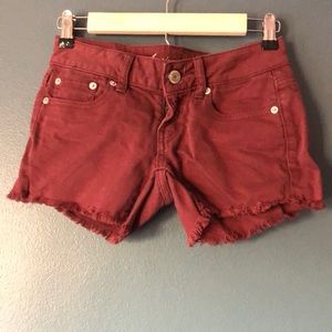 Maroon denim shorts